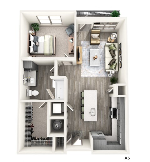 Floor plan for 1 bed, 1 bath, 764 sqft